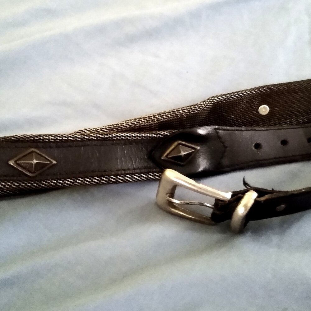 Vintage Black Leather Studded Belt, 32"